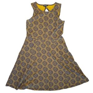 George Small Sleeveless A Line Midi Mustard Yellow Blue Patterned Dress